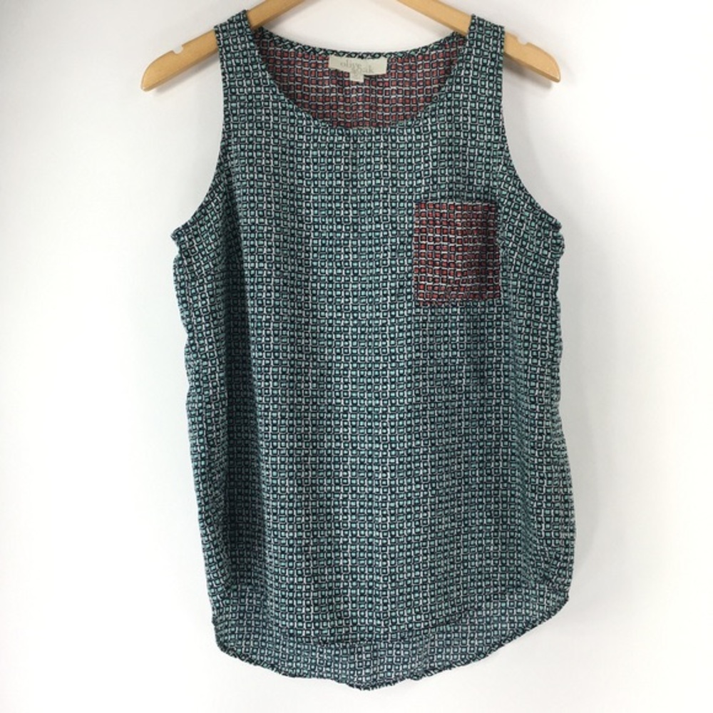 Olive and Oak green and red pattern tank top